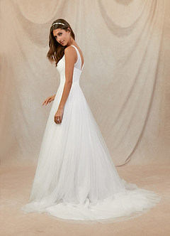 Azazie Varela Wedding Dresses Ball-Gown Lace Tulle Chapel Train Dress image4