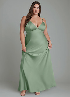 Azazie Stefania Brautjungfernkleider A-Linie Stretch-Satin Kleid Matcha image11