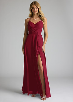 Azazie Akita Bridesmaid Dresses Burgundy A-Line Chiffon Dress image1