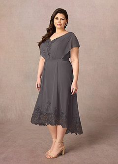 Azazie Palana Mother of the Bride Dresses Steel Grey A-Line Lace Chiffon Dress image7