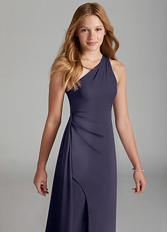 Azazie Maron Junior Stormy A-Line Pleated Stretch Satin Dress image3
