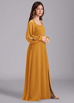 Azazie Bondi Junior Abito A-Line in Chiffon Blusa Caramello image4