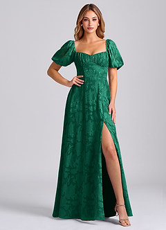 Azazie Mirian Bridesmaid Dresses Emerald A-Line Sweetheart Neckline Floral Burnout Dress image5