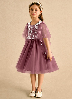 Azazie Mollie Flower Girl Dresses Desert Rose A-Line Lace Tulle Dress image4