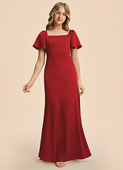 Azazie Chace Junior Pomegranate Sheath Stretch Satin Dress image5