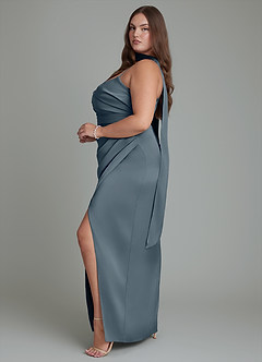 Azazie Calandra Bridesmaid Dresses Twilight Sheath Pleated Stretch Satin Dress image11