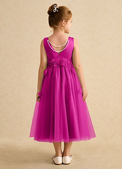 Azazie Lux Flower Girl Dresses Fuchsia A-Line Beaded Tulle Dress image2