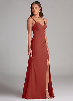 Azazie Maci Brautjungfernkleider Etui Plissee Chiffon Kleid Terrakotta image4
