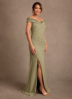 Azazie Jettie Mother of the Bride Dresses Moss Green Sheath Pleated Chiffon Dress image2