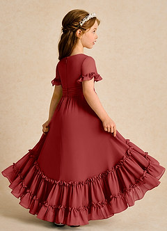 Azazie Kass Flower Girl Dresses Rust A-Line Pleated Chiffon Dress image6