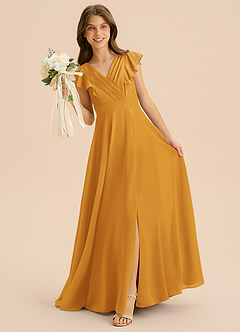 Azazie Anysa Junior Butterscotch A-Line Ruched Chiffon Dress image3