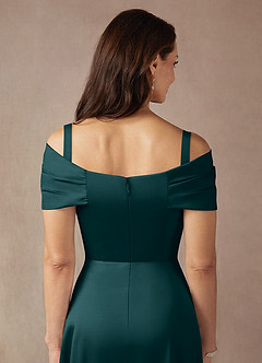 Azazie Amelia Mother of the Bride Dresses Pine A-Line Off the Shoulder Stretch Satin Dress image7