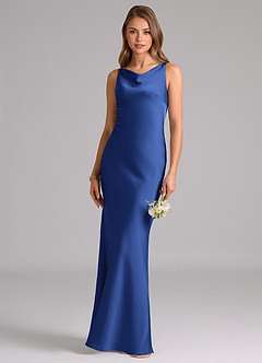 Azazie Allettie Bridesmaid Dresses Royal Blue Mermaid Stretch Satin Dress image1