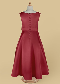 Azazie Lindy Flower Girl Dresses Pomegranate A-Line Pleated Matte Satin Dress image14