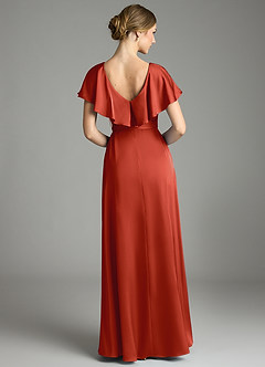 Azazie Lainey Bridesmaid Dresses Rust A-Line with Pockets Stretch Satin Dress image7