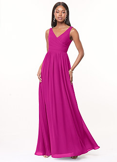 Azazie Keyla Jurken voor bruidsmeisjes Jurk van Chiffon met A-Lijn V-hals geplooid Fuchsia image1