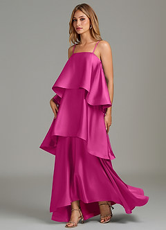 Azazie Azalea Bridesmaid Dresses Fuchsia A-Line Ruched Stretch Satin Dress image3