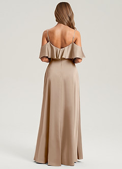 Azazie Jean Jurken voor bruidsmeisjes Jurk van Stretch Satijn met A-Lijn Off the Shoulder Taupe image2