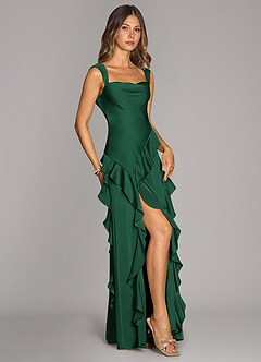 Azazie Sloane Bridesmaid Dresses Dark Green A-Line Sweetheart Neckline Stretch Satin Dress image3