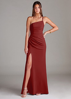 Azazie Eren Jurken voor bruidsmeisjes Jurk van Stretch crêpe met Kolom One-Shoulder Terracotta image3