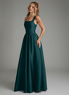 Azazie Nevaeh Bridesmaid Dresses Pine A-Line Corset Stretch Satin Dress image6