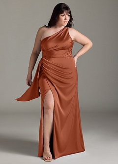 Azazie Maive Bridesmaid Dresses Cedar Rose Sheath Ruched Stretch Satin Dress image6