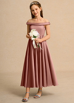 Azazie Teeny Girl Flower Girl Klänningar Klä A-Line i Matt satäng Plisserad image1