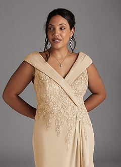 Azazie Calathea Mother of the Bride Dresses Champagne A-Line Lace Dress image10