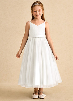 Azazie Patootie Flower Girl Dresses Ivory A-Line Spaghetti Strap Tulle Dress image1