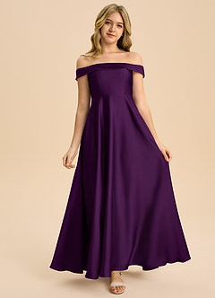 Azazie Sissy Junior Vestido de Uva de Satén Elástico de Corte en A con Vestidos sin tirantes image4