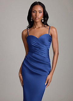Azazie Sonora Vestidos de damas de honor Vestido de Azul Real de Satén Elástico de Corte Recto con Sin tirantes image3