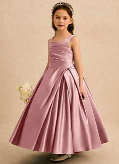 Azazie Audrey Flower Girl Dresses Dusty Rose A-Line Pleated Matte Satin Dress image3