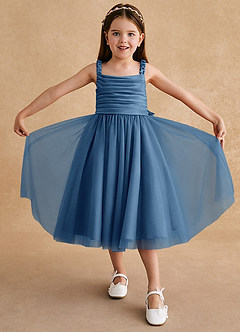 Azazie Gabbie Flower Girl Dresses Twilight A-Line Pleated Matte Satin Dress image3