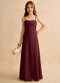 Azazie Mirabella Girls Formal Flower Girl Klänningar Klänning Rak i Stretch Satin Hjärtformad urringning image5