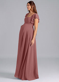 Azazie Bondi Maternity Bridesmaid Dresses A-Line Ruched Chiffon Floor-Length Dress image4