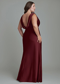 Azazie Kieryn Bridesmaid Dresses Cabernet Mermaid Pleated Stretch Satin Dress image8