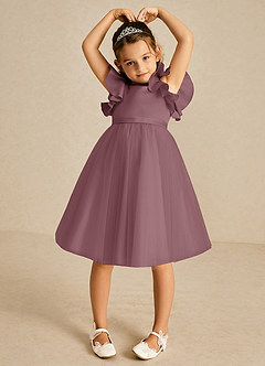 Azazie Kaeya Flower Girl Dresses Vintage Mauve A-Line Bow Tulle Dress image3