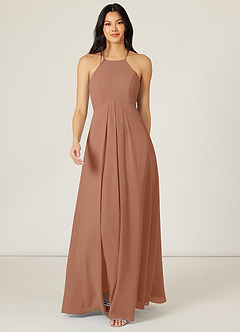 Azazie Sarah Final Sale Bronzer Empire Pleated Chiffon Dress image1