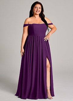 Azazie Calianna Bridesmaid Dresses Grape A-Line Off the Shoulder Chiffon Convertible Dress image13