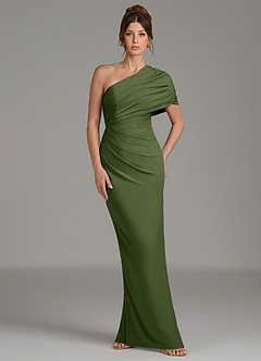 Azazie Essence Bridesmaid Dresses Olive Sheath One Shoulder Premium Stretch Jersey Dress image4