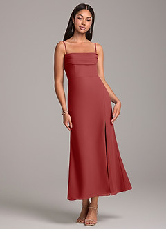 Azazie Saige Jurken voor bruidsmeisjes Converteerbaar Jurk van Chiffon met Kolom Off the Shoulder Roest image7