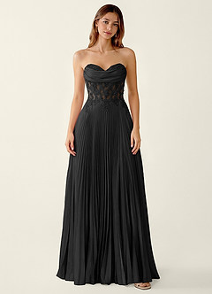 Clementine Black Satin Lace Up Back A-line Prom Dress image3