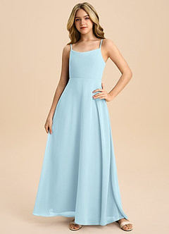 Azazie Shale Junior Cloud Blue A-Line Bow Chiffon Dress image3