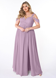 Azazie Lianne Robes de demoiselle d'honneur Robe Trapèze en Mousseline de soie Épaule décolletée Glycine image7