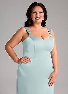 Azazie Denice Robes de demoiselle d'honneur Robe Fourreau en Satin extensible Plissée Brume image7