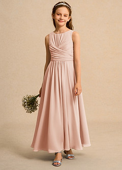 Azazie Ducky Junior Formal Sukienki dla dziewczynek sypiących kwiaty Linia A Pofałdowany Szyfon Długość kostki Sukienka image4