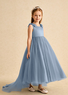 Azazie Lorita Flower Girl Dresses Dusty Blue A-Line Beaded Tulle Dress image4