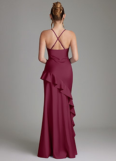 Azazie Jayda Bridesmaid Dresses Mulberry A-Line Ruched Stretch Satin Dress image2