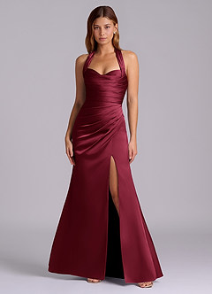 Azazie Destiny Bridesmaid Dresses Burgundy Mermaid Sweetheart Neckline Stretch Satin Dress image4