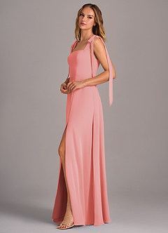 Azazie Debra Bridesmaid Dresses Coral A-Line with Pockets Chiffon Convertible Dress image4